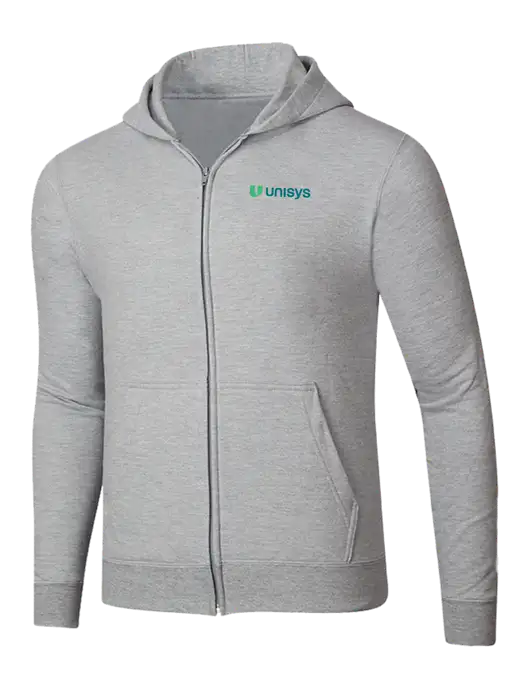 Light Grey Heather 8.5 oz Ring Spun Zip Hooded Sweatshirt w/Unisys Logo