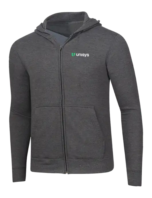 Dark Heather Grey 8.5 oz Ring Spun Zip Hooded Sweatshirt w/Unisys Logo