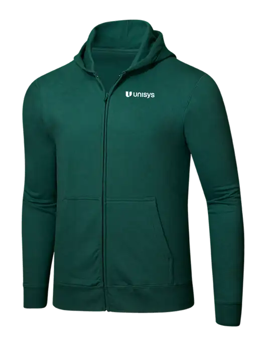 Forest Green 8.5 oz Ring Spun Zip Hooded Sweatshirt w/Unisys Logo