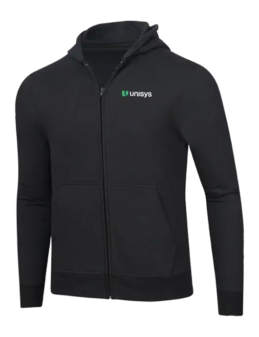 Jet Black 8.5 oz Ring Spun Zip Hooded Sweatshirt w/Unisys Logo