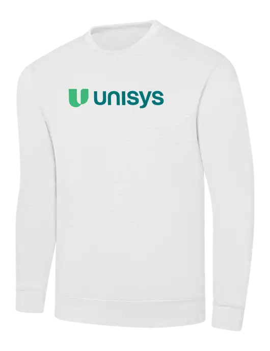White 7.8 oz Ring Spun Crew Sweatshirt w/Unisys Logo