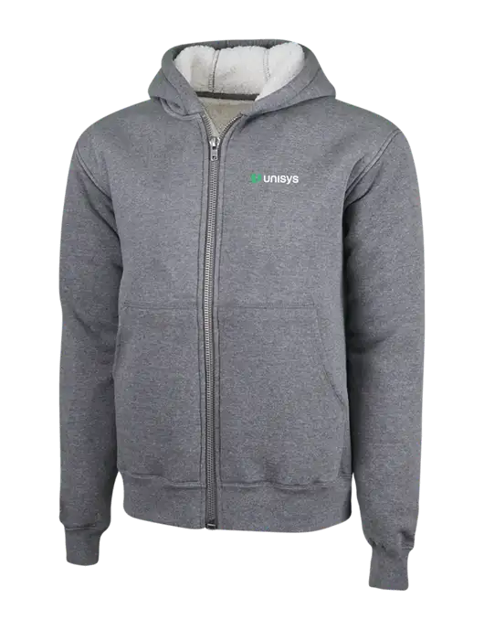 Cornerstone Grey Heather Heavyweight Sherpa Lined Hooded Fleece Jacket w/Unisys Logo