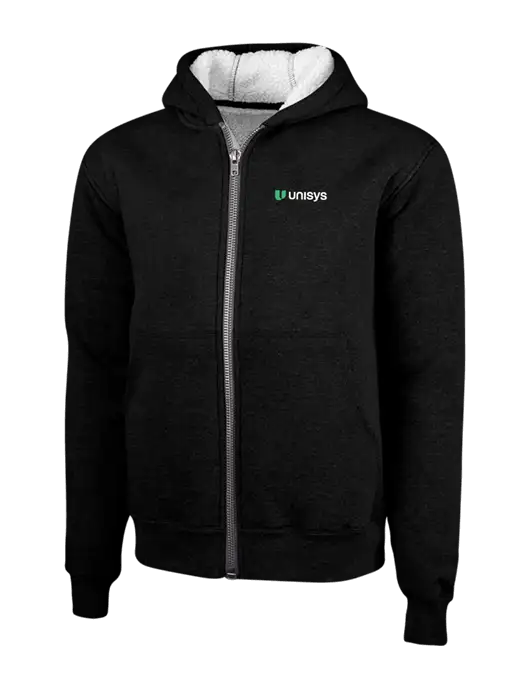 Cornerstone Black Heavyweight Sherpa Lined Hooded Fleece Jacket w/Unisys Logo