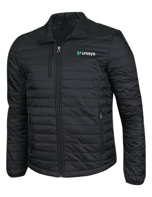Deep Black Puffy Packable Jacket w/Unisys Logo