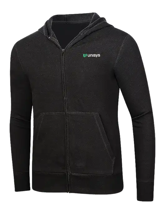 Full-Zip Black Heavyweight Hooded Sweatshirt w/Unisys Logo