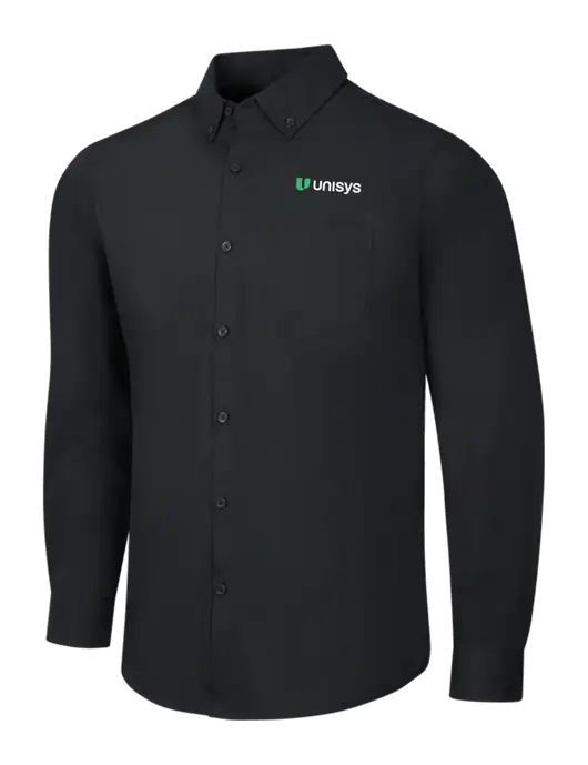 Black Long Sleeve Carefree Poplin Shirt w/Unisys Logo