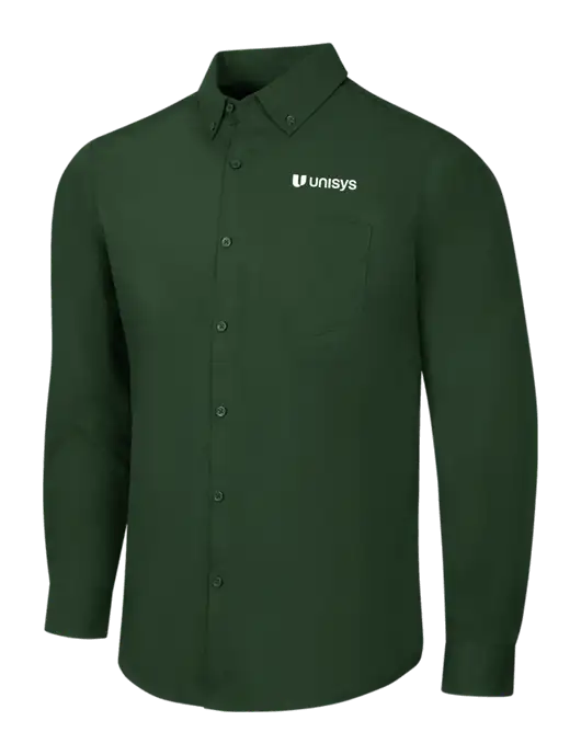 Forest Green Long Sleeve Carefree Poplin Shirt w/Unisys Logo