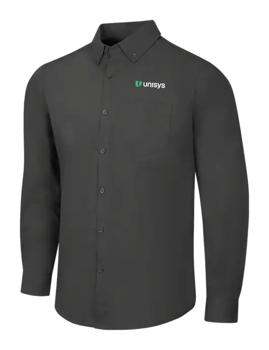 Dark Grey Long Sleeve Carefree Poplin Shirt w/Unisys Logo