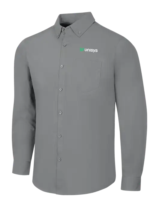 Medium Grey Long Sleeve Carefree Poplin Shirt w/Unisys Logo