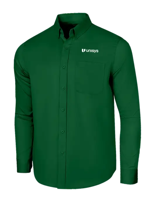 Long Sleeve Dark Green Superpro React Twill Shirt w/Unisys Logo