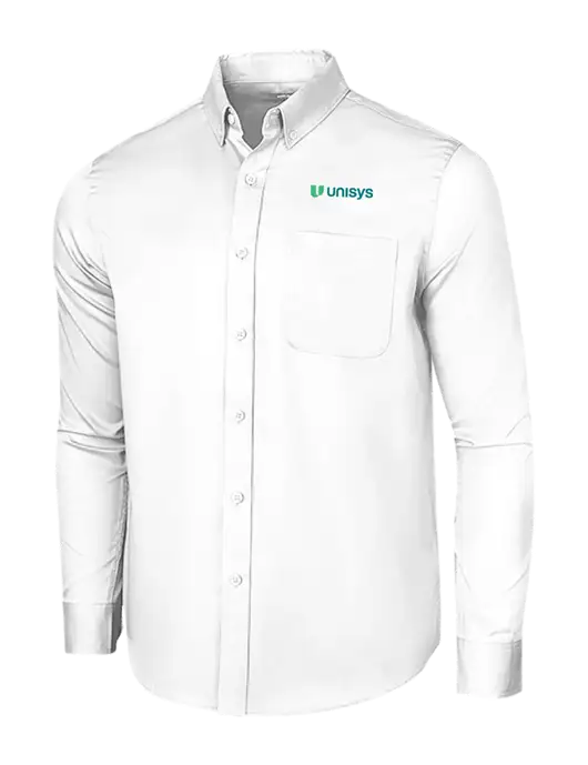 Long Sleeve White Superpro React Twill Shirt w/Unisys Logo