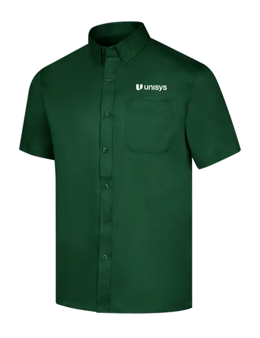 Short Sleeve Dark Green Superpro React Twill Shirt w/Unisys Logo