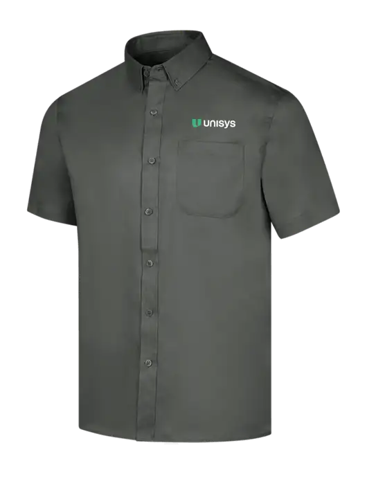 Short Sleeve Dark Grey Superpro React Twill Shirt w/Unisys Logo