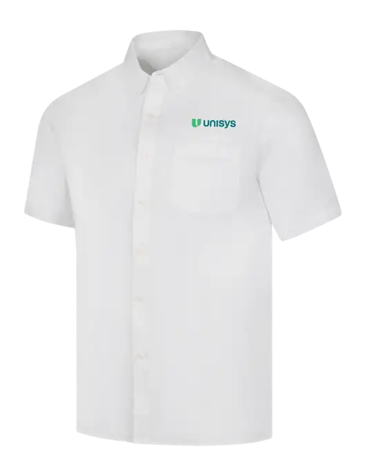 Short Sleeve White Superpro React Twill Shirt w/Unisys Logo