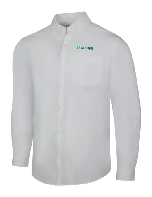 White Long Sleeve Carefree Poplin Shirt w/Unisys Logo