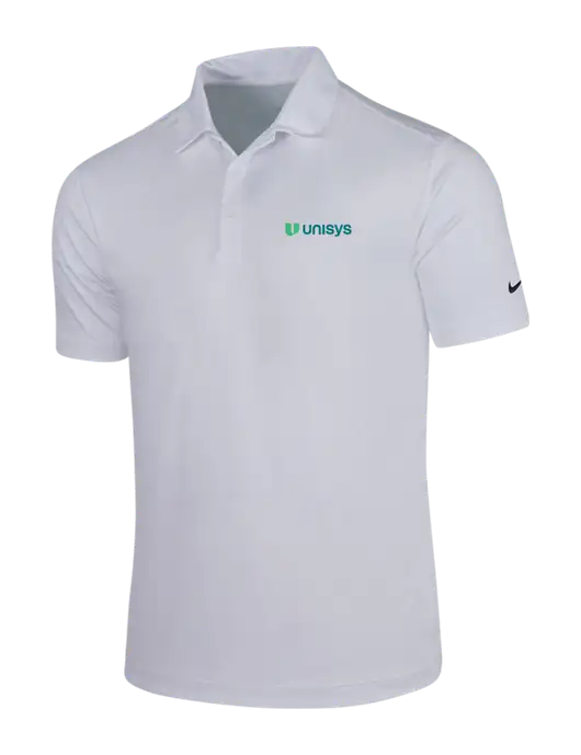 NIKE White Dri-Fit Vertical Mesh Polo w/Unisys Logo