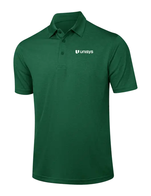 Dark Green Heather Contender Polo w/Unisys Logo