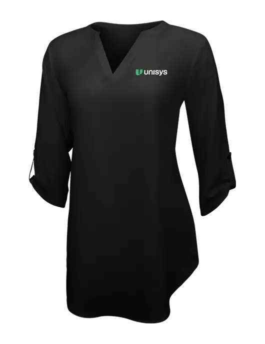 Womens Black 3/4 Sleeve Tunic Blouse w/Unisys Logo
