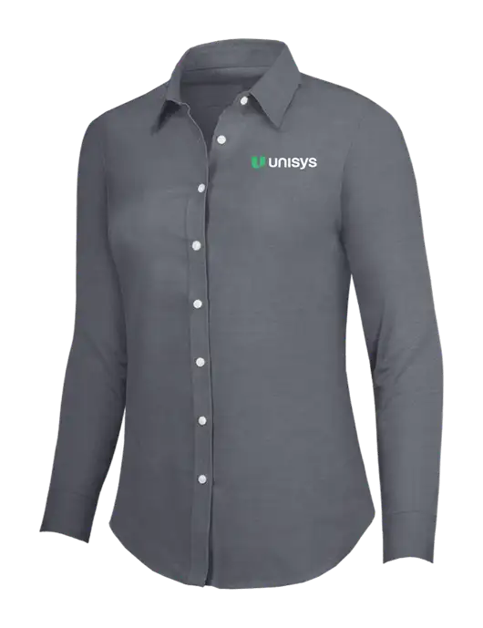 Dark Grey Womens SuperPro Oxford Shirt w/Unisys Logo
