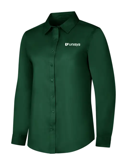 Dark Green Womens Long Sleeve Superpro React Twill Shirt w/Unisys Logo