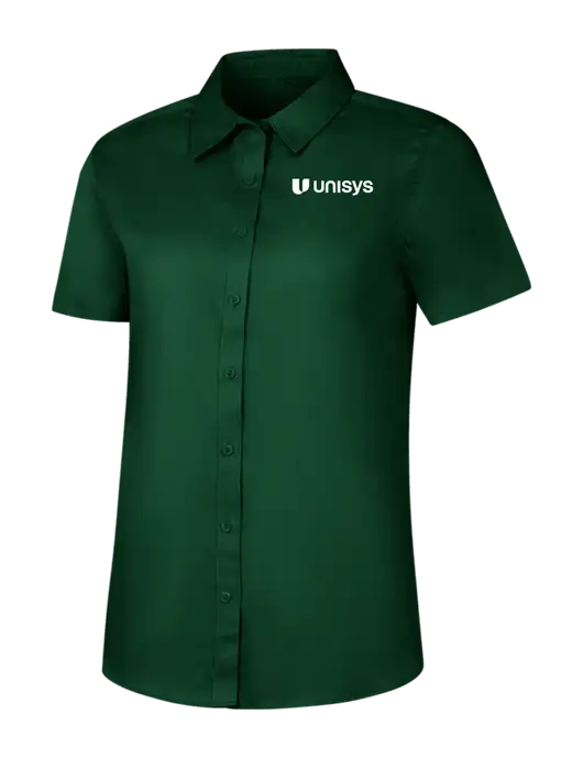 Womens Dark Green Short Sleeve Superpro React Twill Shirt w/Unisys Logo