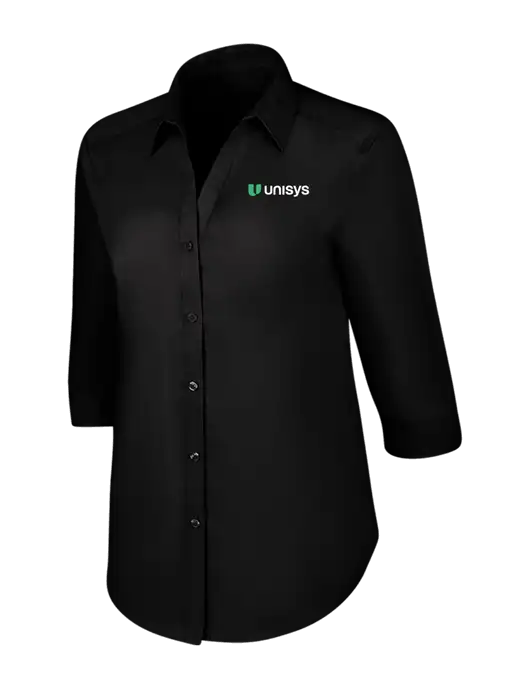 Womens Black 3/4 Sleeve Carefree Poplin Shirt w/Unisys Logo