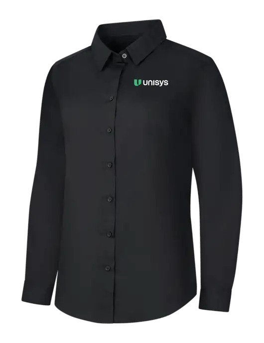 Womens Black Long Sleeve Carefree Poplin Shirt w/Unisys Logo