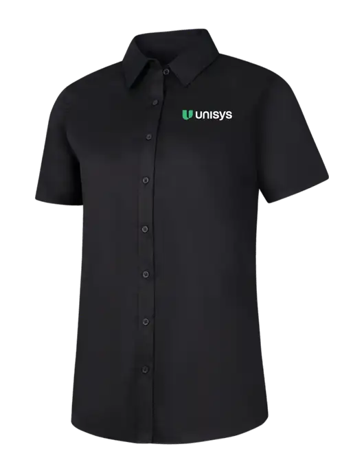 Womens Black Short Sleeve Superpro React Twill Shirt w/Unisys Logo