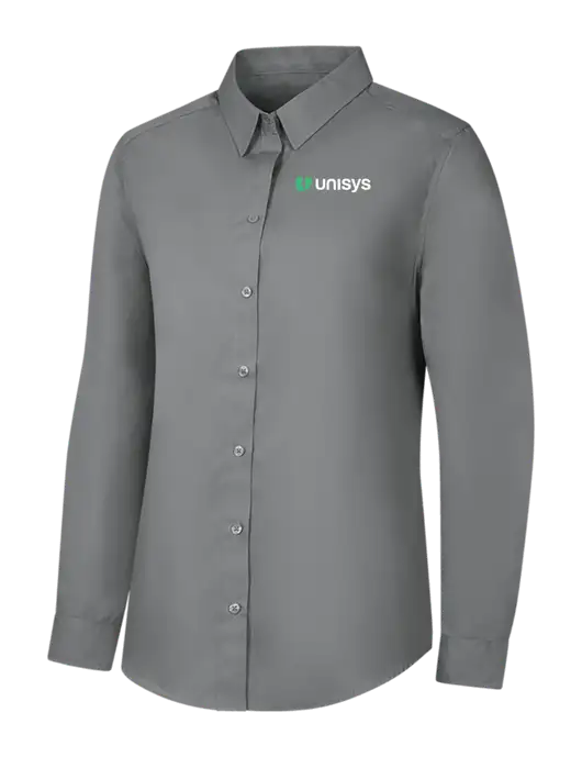 Womens Medium Grey Long Sleeve Carefree Poplin Shirt w/Unisys Logo