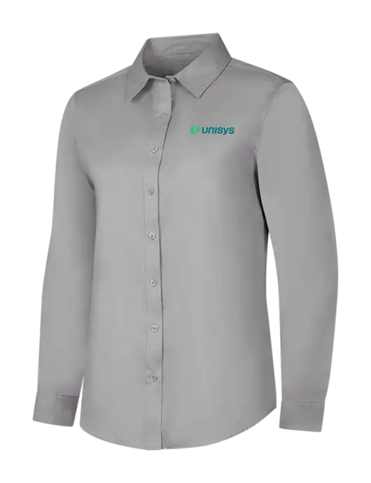 Light Grey Womens Long Sleeve Superpro React Twill Shirt w/Unisys Logo