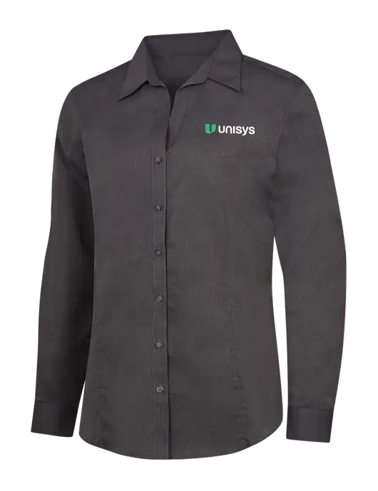 Womens Soft Black Crosshatch Easy Care Shirt w/Unisys Logo