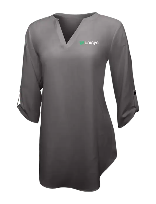 Dark Grey Womens 3/4 Sleeve Tunic Blouse w/Unisys Logo
