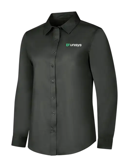 Dark Grey Womens Long Sleeve Superpro React Twill Shirt w/Unisys Logo