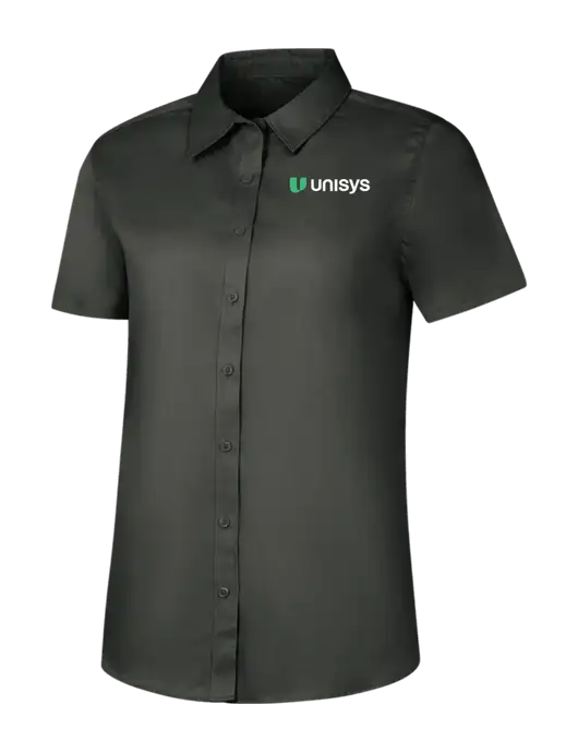 Womens Dark Grey Short Sleeve Superpro React Twill Shirt w/Unisys Logo