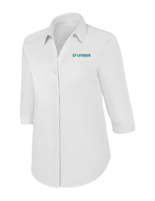 Womens White 3/4 Sleeve Carefree Poplin Shirt w/Unisys Logo