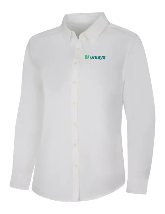 Womens White Long Sleeve Superpro React Twill Shirt w/Unisys Logo