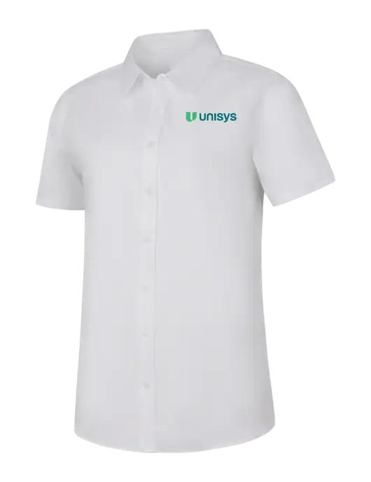 Womens White Short Sleeve Superpro React Twill Shirt w/Unisys Logo