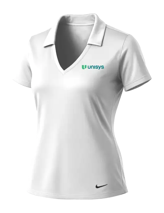 NIKE White Womens Dri-Fit Vertical Mesh Polo w/Unisys Logo