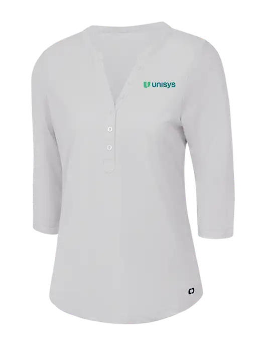 OGIO Bright White Jewel Henley w/Unisys Logo
