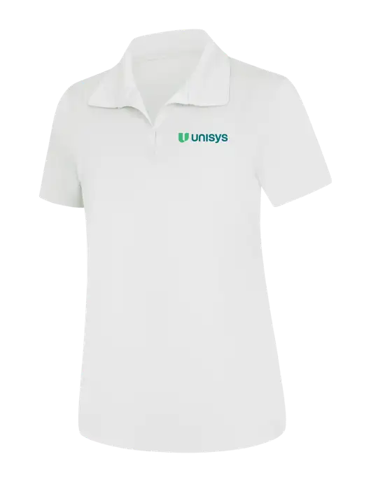 Womens White Micropique Sport-Wick Polo w/Unisys Logo