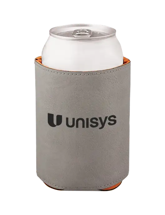 Grey Leatherette Beverage Holder w/Unisys Logo