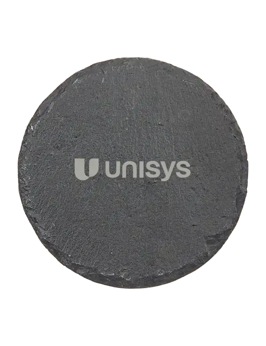 Round Slate Coaster w/Unisys Logo