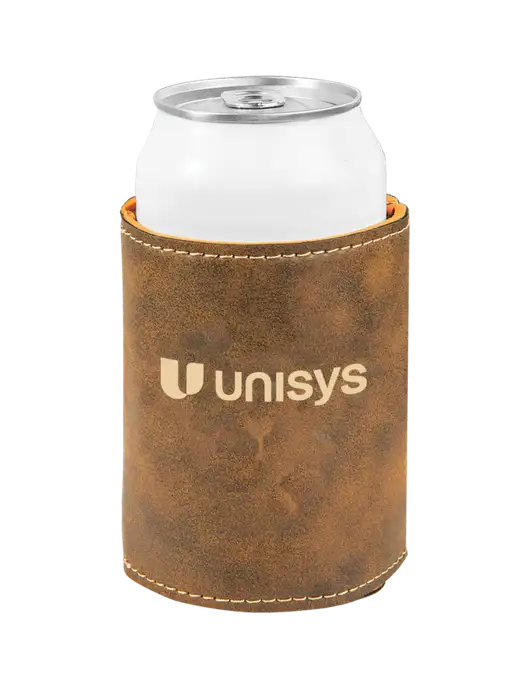 Rustic Leatherette Beverage Holder w/Unisys Logo