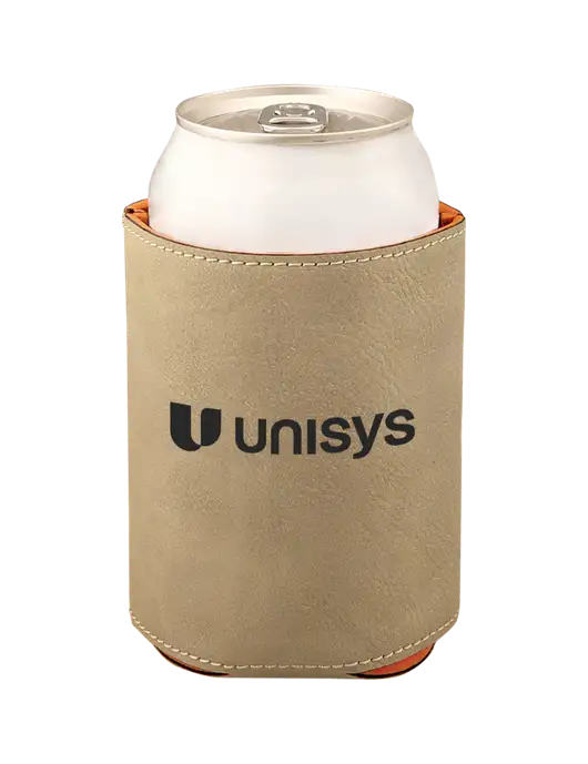 Tan Leatherette Beverage Holder w/Unisys Logo