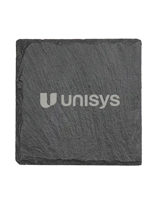 Square Slate Coaster, 4 x 4 w/Unisys Logo