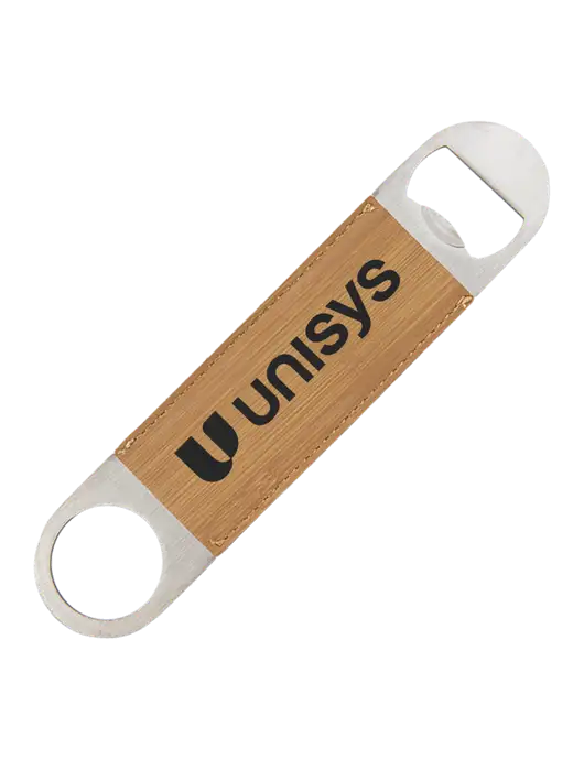 Bamboo Leatherette Bottle Opener w/Unisys Logo