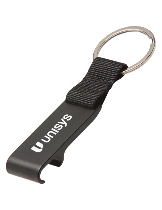 Black Bottle Opener & Key Ring w/Unisys Logo