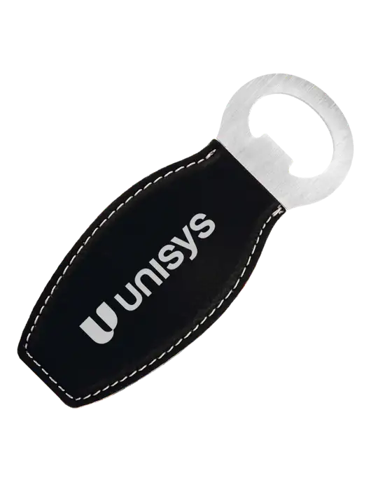 Black Leatherette Bottle Opener with Magnet w/Unisys Logo