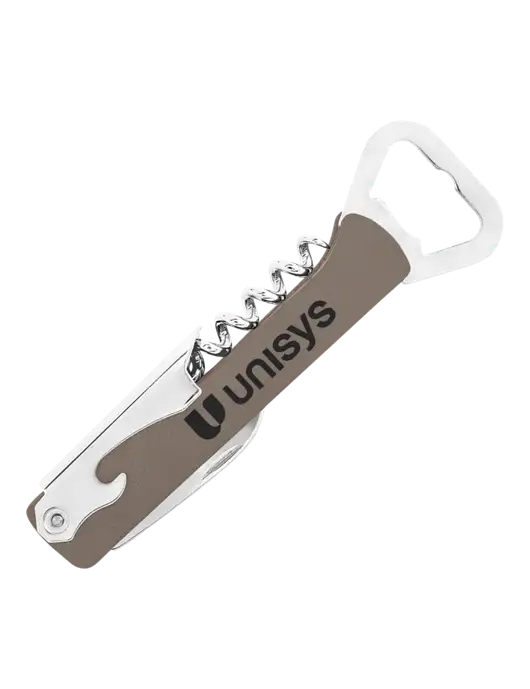 Grey Leatherette Wine Bottle Opener w/Unisys Logo