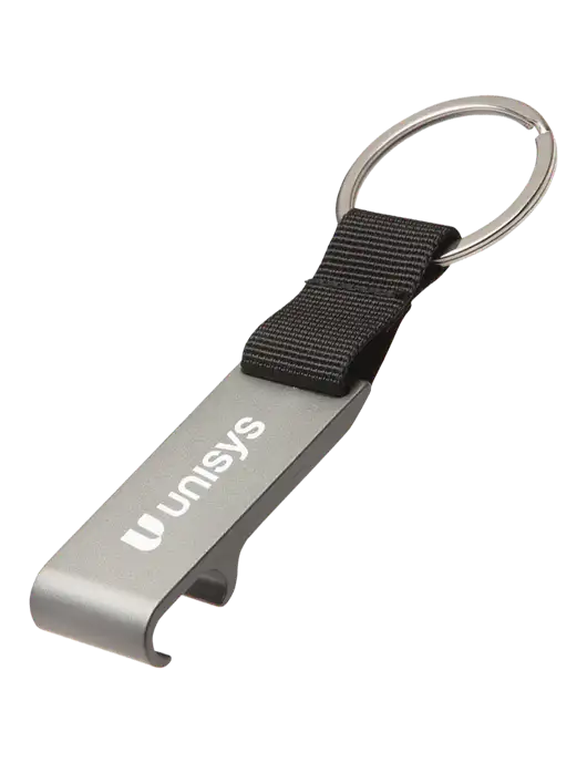 Gunmetal Bottle Opener & Key Ring w/Unisys Logo